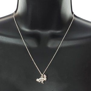 SAQ AVON Silver Tone Bunny Necklace Pink Stones